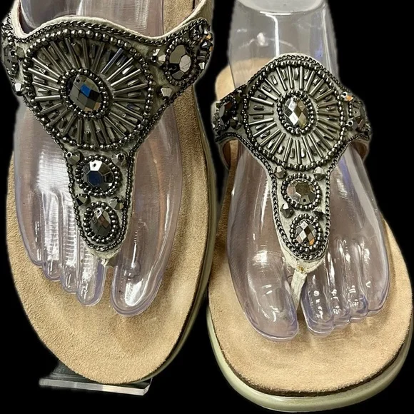 Dansko Pamela Jewelled Rhinestone Metallic Thong Flip Flop Cork Leather 39 8.5-9 - Picture 3 of 16